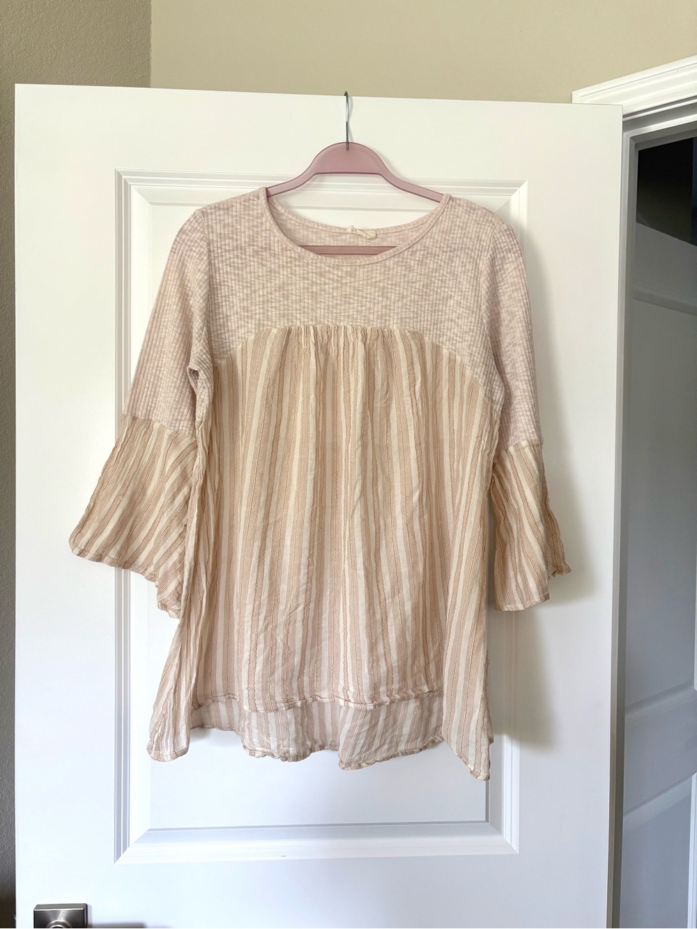 ODDY Cream Boho Babydoll Blouse Bell Sleeve Cottagecore XL